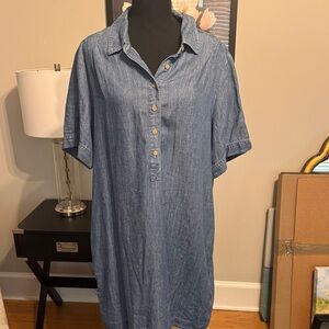 Faherty Blue Denim Short-Sleeve Button-Down Shirt Dress